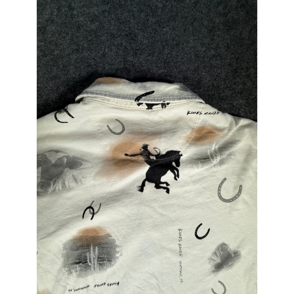 Kimes Ranch Mens M Bayard Polo Shirt Western Bronc Rider Horseshoe Print Cream - Picture 5 of 9
